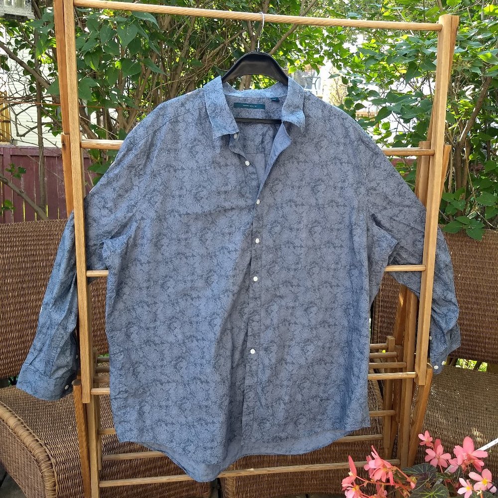 Perry Ellis blue grey floral pattern dress shirt